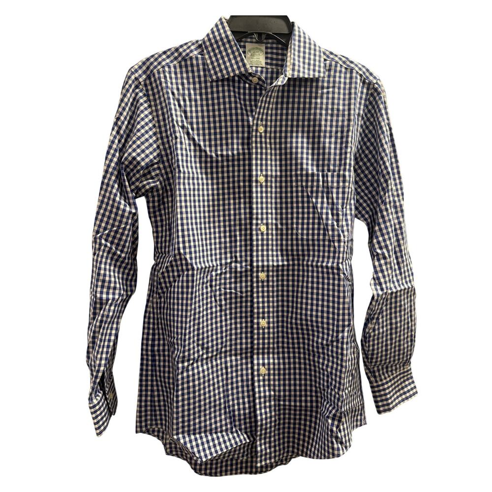 Brooks Brothers Milano Fit Mens Button Down Blue Gingham Shirt